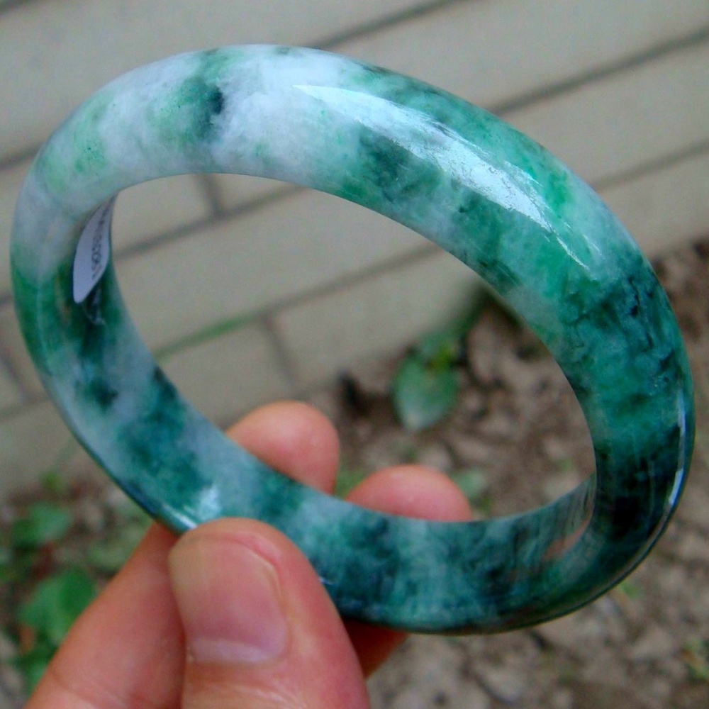 Certified Grade A Natural Type Untreated Light Green Jadeite Jade Bangle 56MM